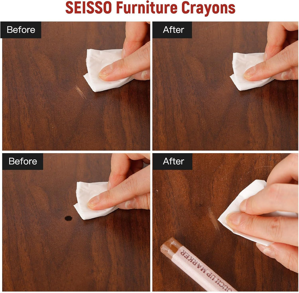 SEISSO Furniture Repair Crayon, 6 Pcs - Wood Filler Sticks, Scratch Repair Wax, Furniture Marking Repair - Scratch, Hole, Table, Wood Floor, Guitar, Covering, Instrument Fill Sticks-Tint Nut-Brown