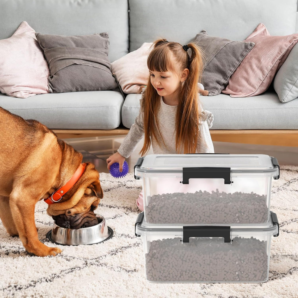 12 Quart Clear Storage Latching Bin, Plastic Pet Food Bins, 6 Packs