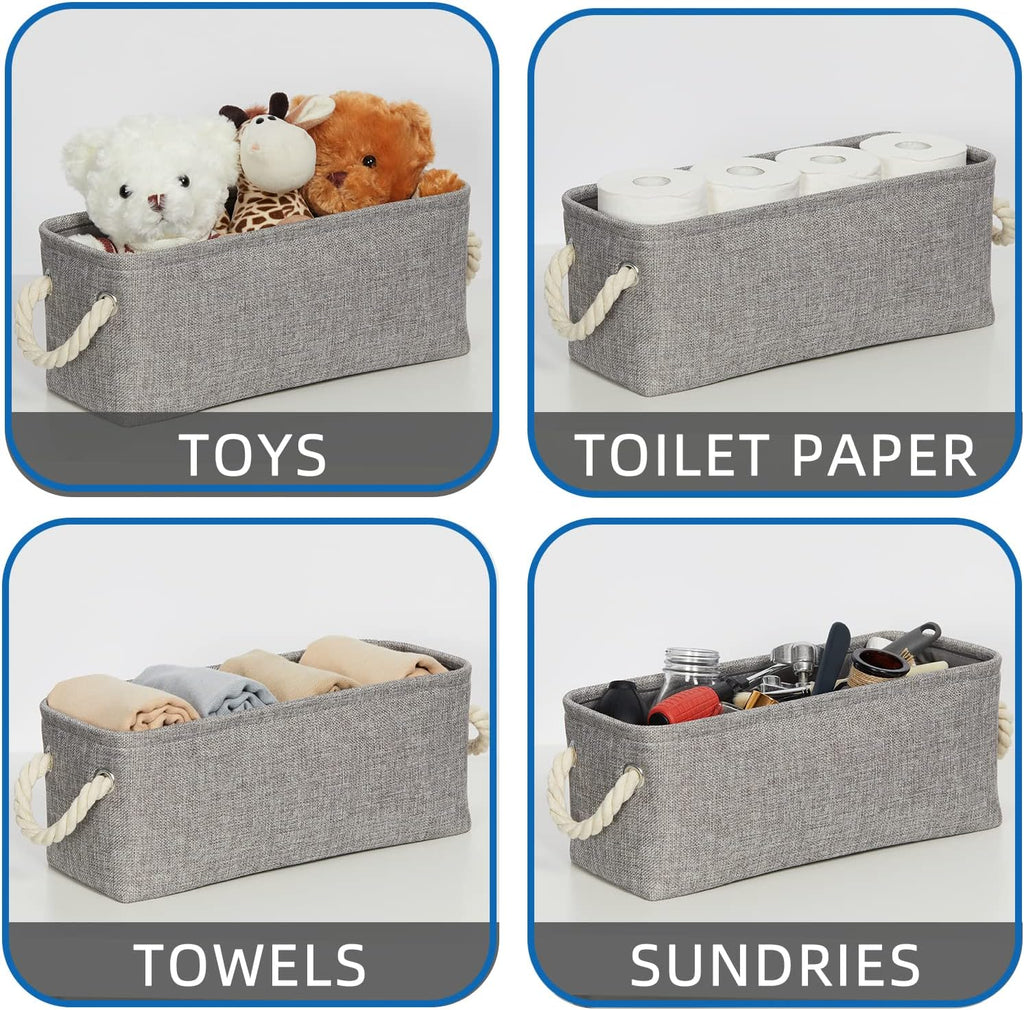 Temary Small Storage Baskets for Organizing, Narrow Baskets for Storage Toilet Paper Rolls, Fabric Baskets with Handles for Closets, Cabinets, Shelves (Grey, 15Lx6Wx5.5H Inches)