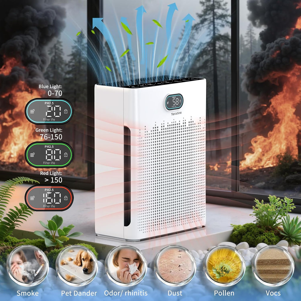 Air Purifiers for Home, PM 2.5 Air Quality Monitor Cover Up to 2200 Ft² with Pet mode, Timer, HEPA Air Purifier with Washable Pre-filter, Fragrance Sponge for Smoke, Odor, Dander, Pollen (Black)