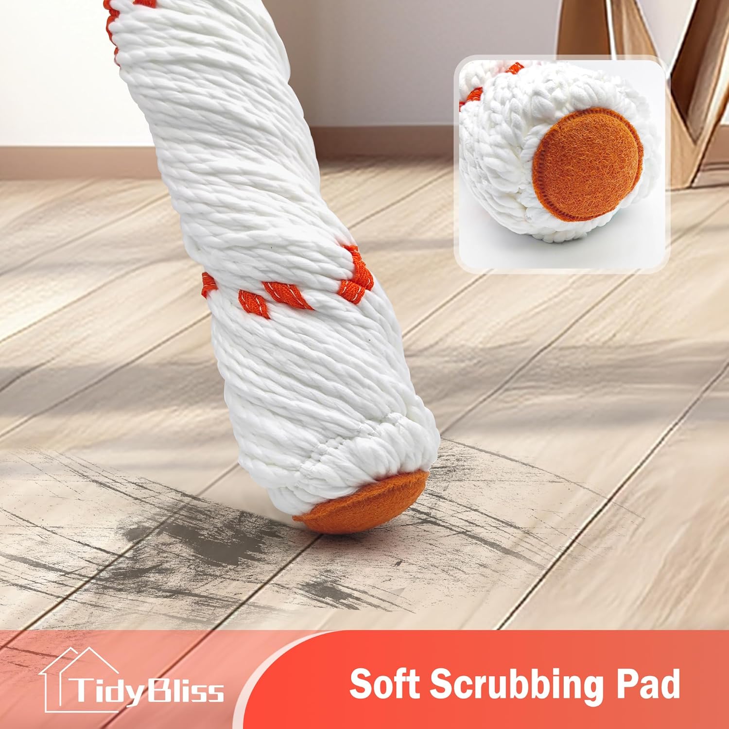 Self Wringing Twist Mop for Floor Cleaning, 57.5 inches Long Handle Cotton String Mop with Wringer, Washable Microfiber Wet Mop with Scouring Pad for Hardwood, Tile, Bathtub, Kitchen