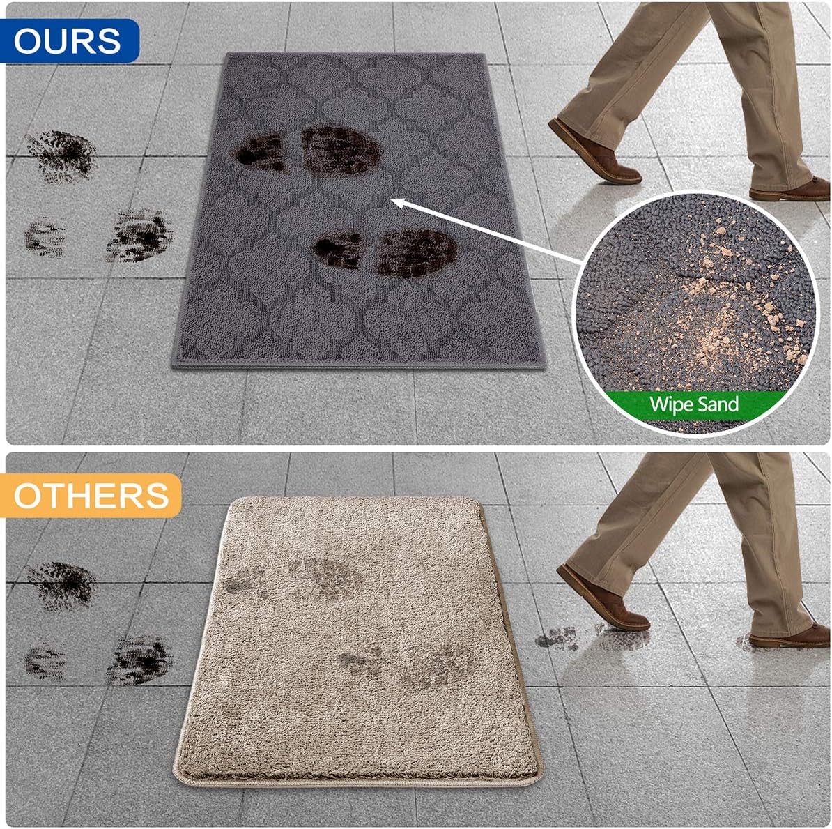 FONEYI Indoor Door Mat, Entrance Rug 24" x 36" Non-Slip Rubber Backing, Machine Washable Entry Rug, Low Profile Absorbent Dirt Trapper Doormat Inside Floor Mats for Entryway, Grey