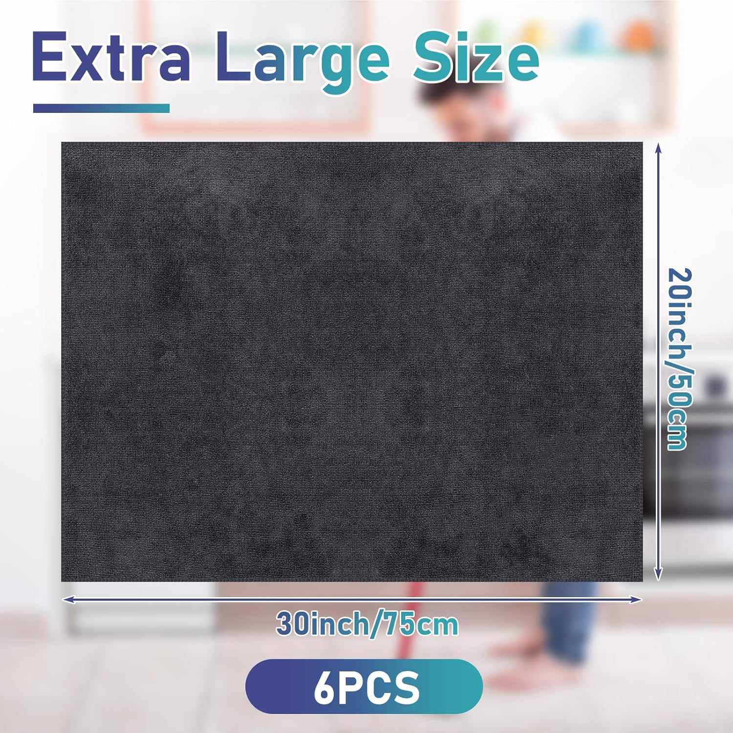 Newwiee 6 Pcs Extra Large Microfiber Cleaning Cloth 30" x 20" Washable Reusable Microfiber Towel Streak Free Lint Free Cloth for Cleaning Home Glass Office Window Bathrooms (Gray)