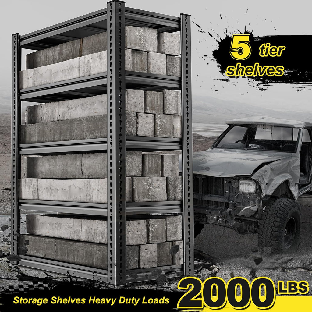 REIBII Garage Shelving Load 2000 LBS, Adjustable 5-Tier Storage Shelves, Metal Shelving Units and Storage Rack Shelf for Garage, Basement, Kitchen, 32" W x 17" D x 72" H, Black