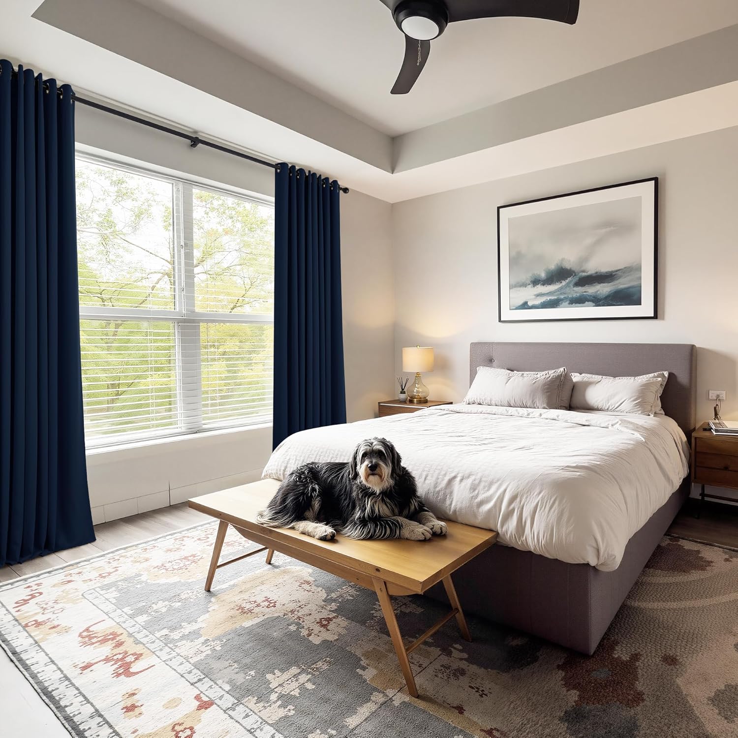 PONY DANCE Navy Blue Bedroom Curtains for Windows - Blackout Drapes 60-inch Length, Blue Haze Drapes with Grommet Top, Thermal Insulated Panels Light Block for Living Room, 42-inch Wide, 2 Panels