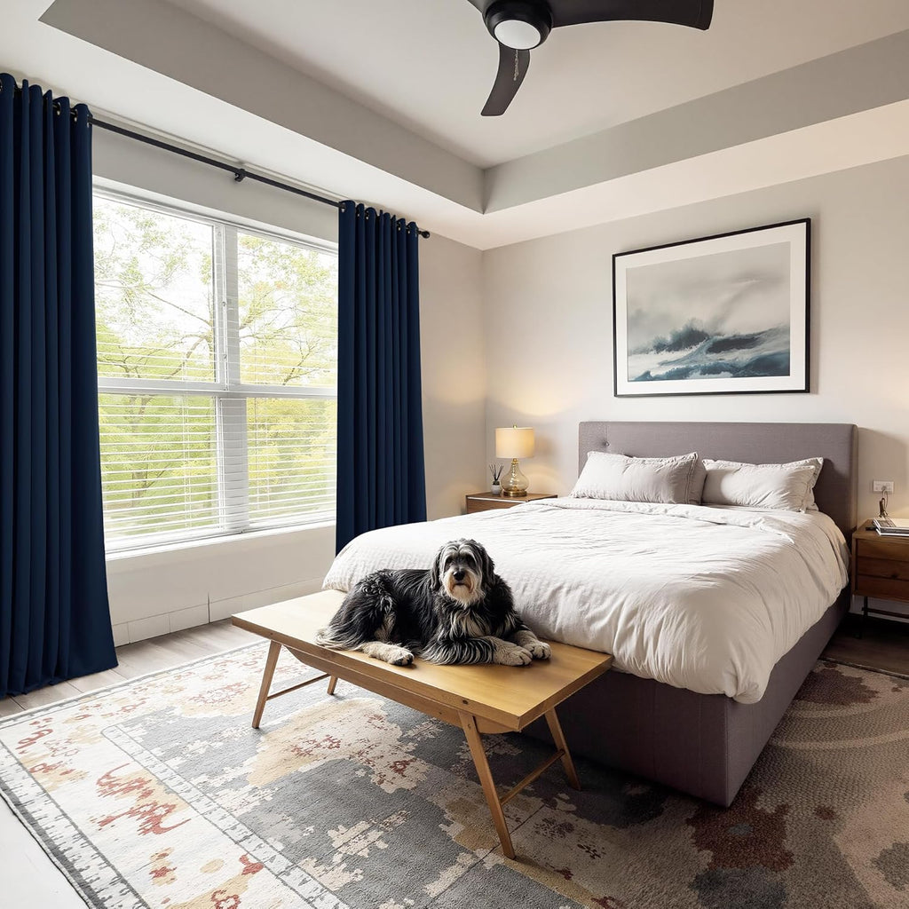 PONY DANCE Navy Blue Blackout Curtains for Bedroom 84 Inch Length 2 Panels Set, Privacy Thermal Insulated Room Darkening Grommet Drapes for Living Room Window, W34 x L84 Inch