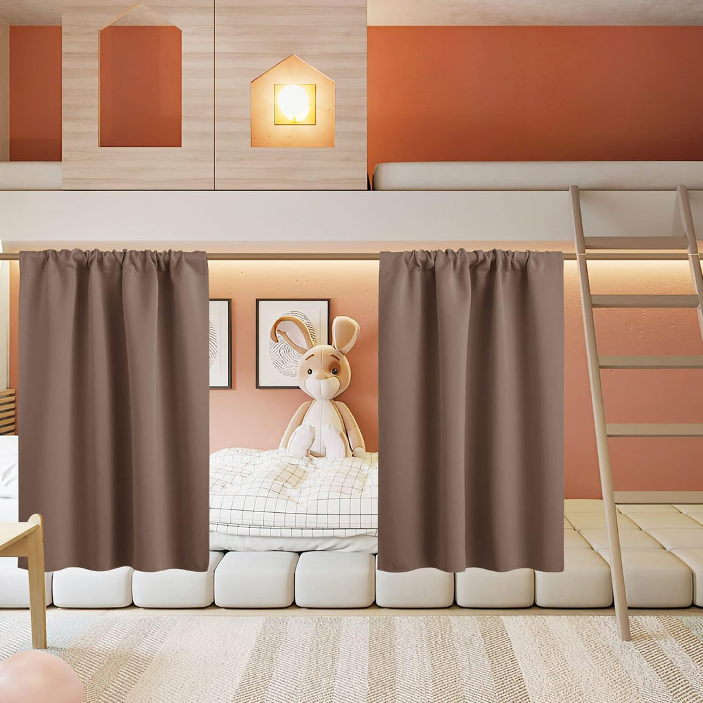 RYB HOME Small Curtains for Kitchen Window - Blackout Privacy Portable Curtain Set for Bedroom Office Bathroom Basement Garage Storage Enclosure RV Bunk, W 34 x L 30 inch, Mocha, 2 Pcs