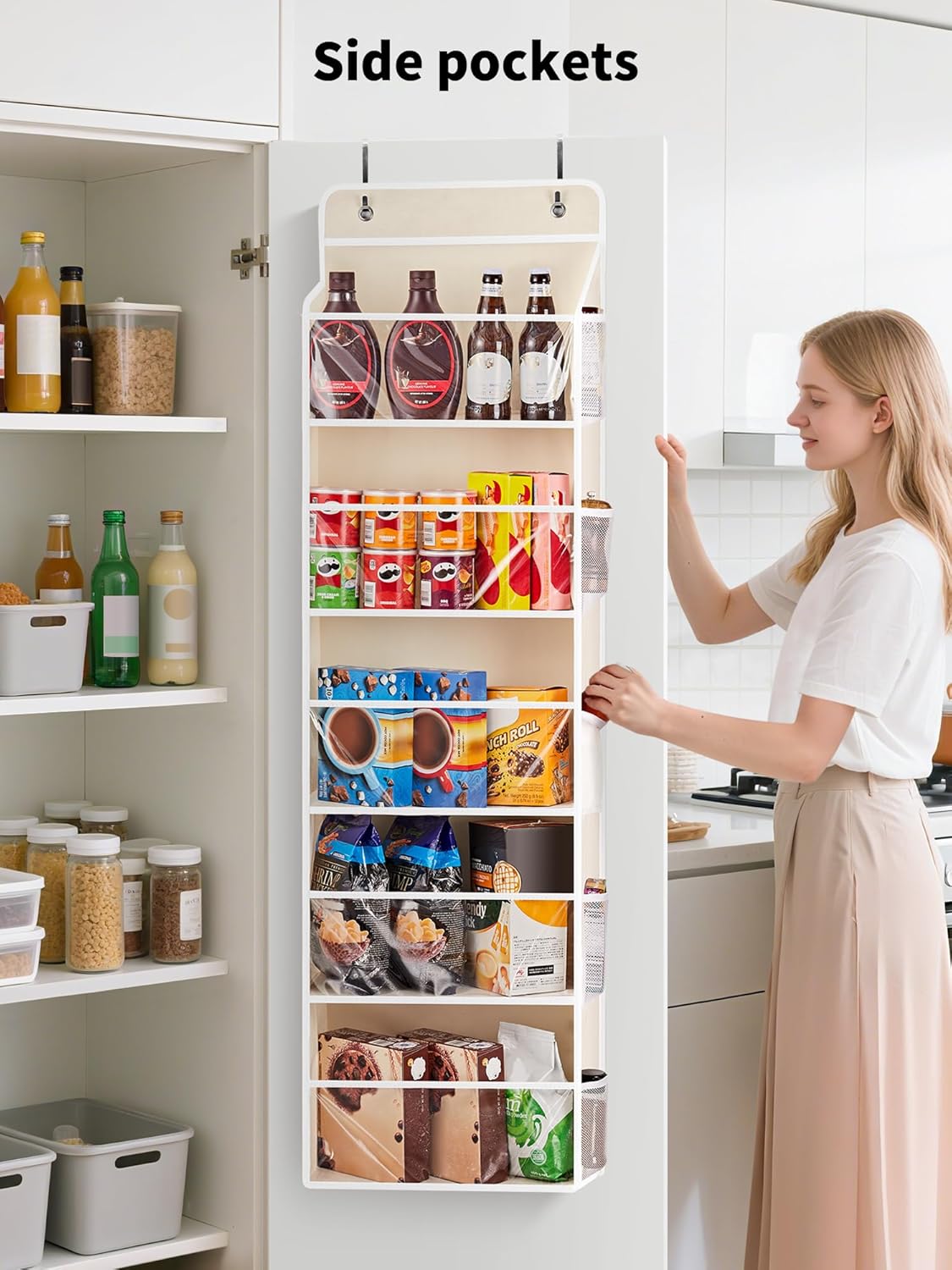 JARLINK 2 Pack Toy Stuffed Animal Storage, Over The Door Organizer W/Clear View Windows, 44lb Load, Baby Toy Storage Organizer for Nursery, Kid Bedroom, Newborn Baby Essentials (Beige)