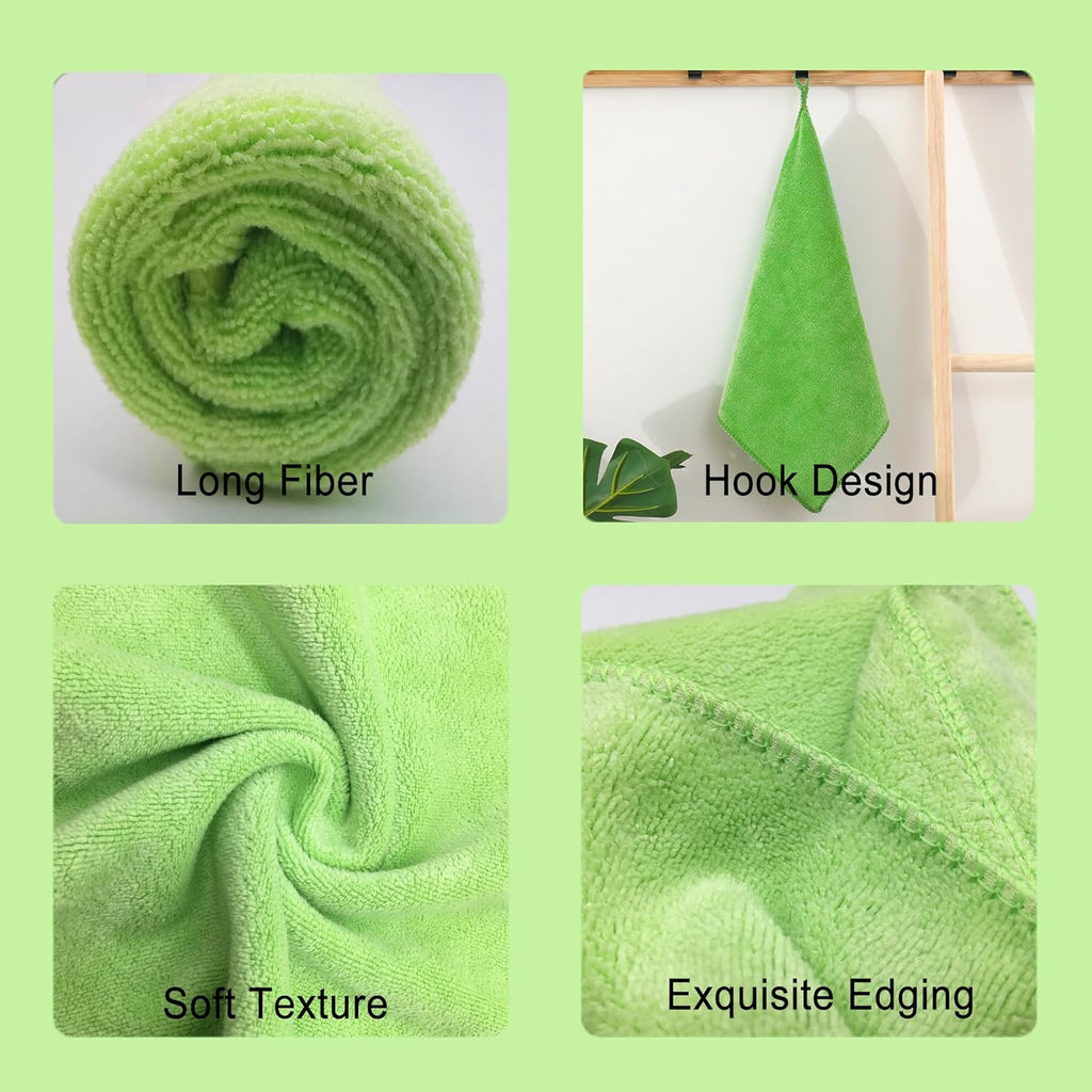 Microfiber Cleaning Cloth for Kitchen Housekeeping Dish Electronics Dust Rags Thick Lint Free Car Wash DryingTowel (12"x12") Green-6 Pack