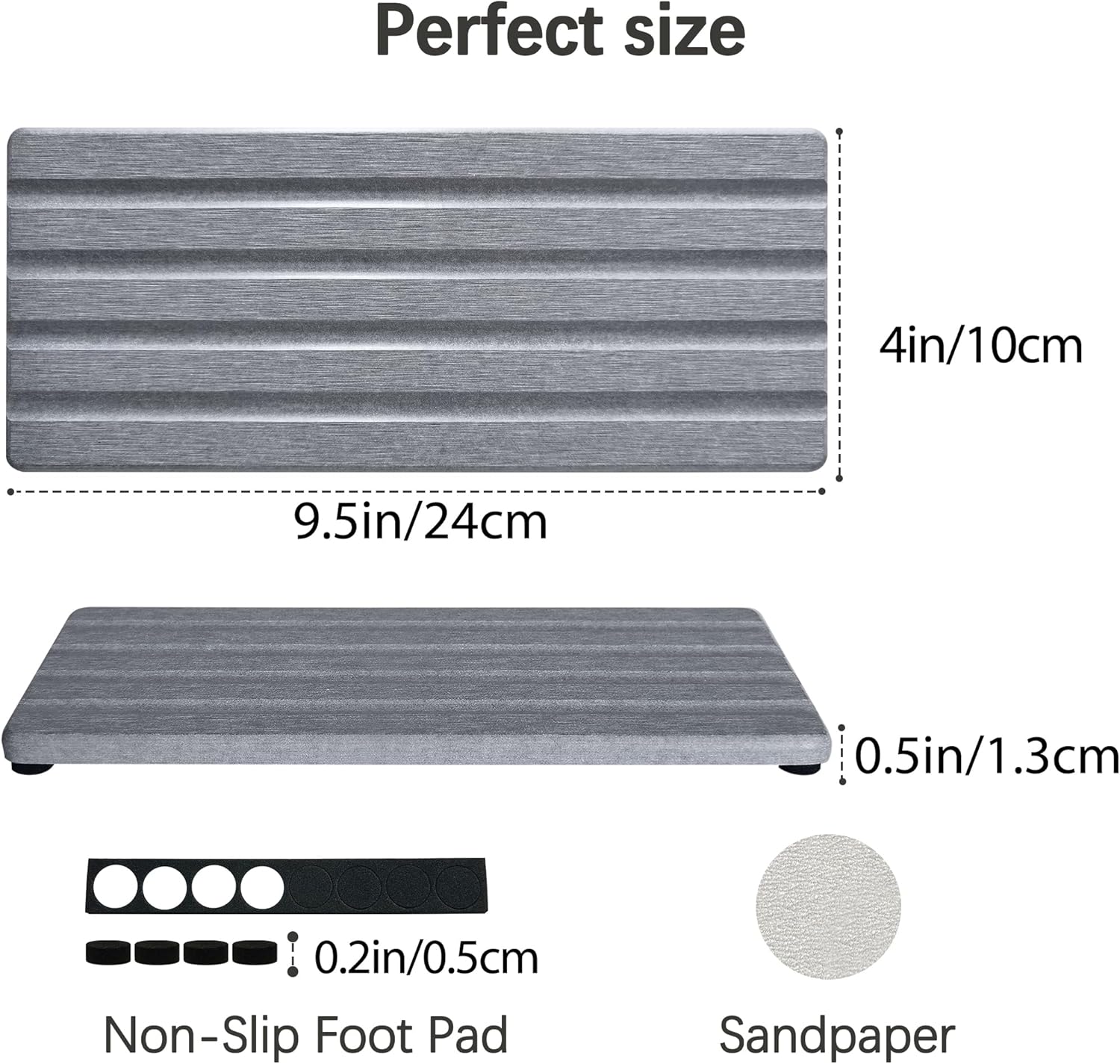 Diatomite Soap Dish, Water Absorbing Stone Tray, Kitchen Sink Organizer, Fast Drying Counter Holder (Grey, 9.5" x 4"/24 x 10cm)