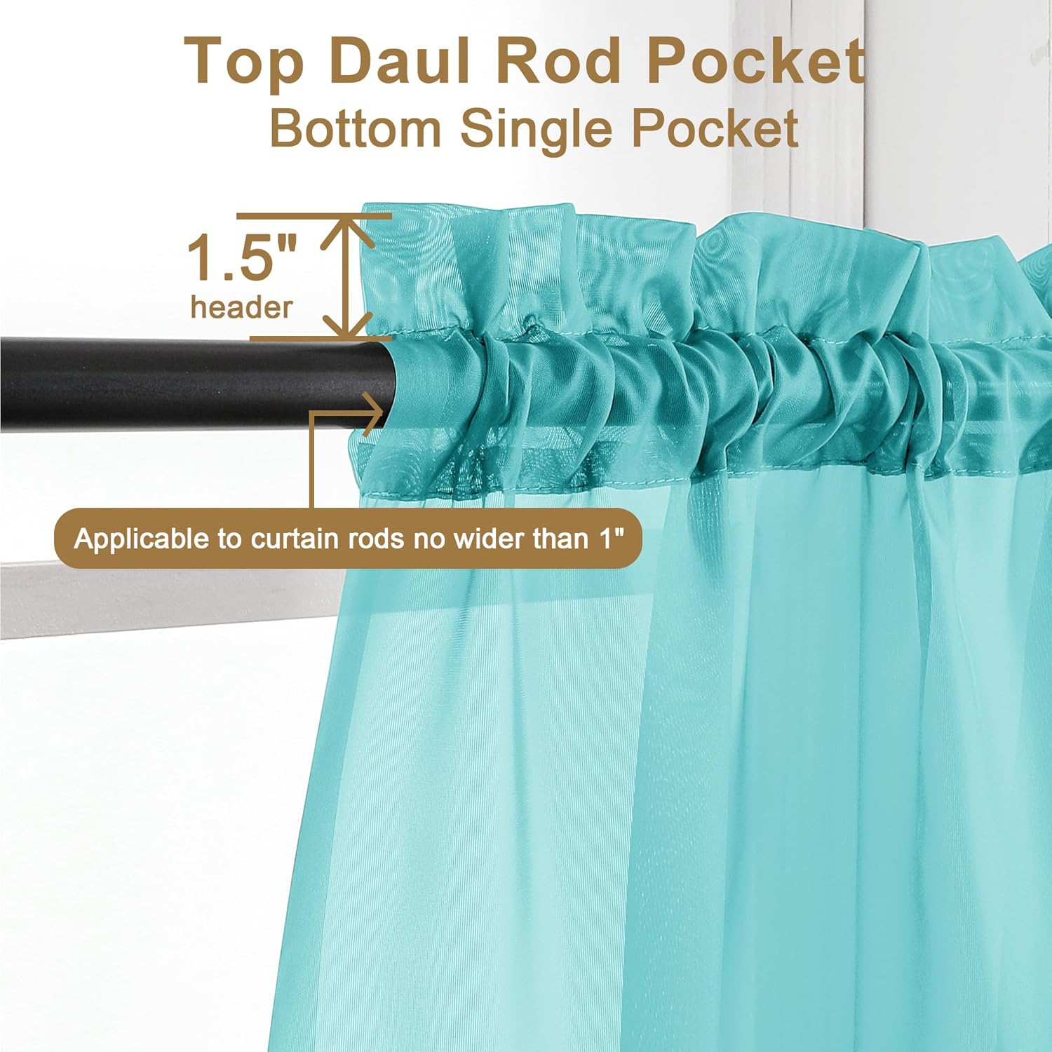 Chyhomenyc Sheer Turquoise Curtains 90 inches Long 2 Panels, Light Filtering Soft Airy Solid Elegant Voile Window Treatment Drapes for Bedroom Living Room Wedding Party Decor, 42 Wx90 L Inches