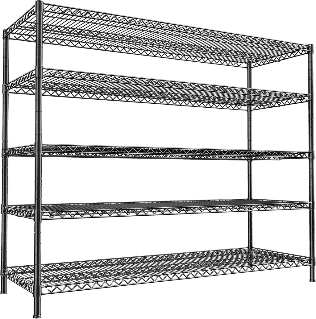 REIBII 55.5" W Storage Shelves 3200LBS Metal Shelving 5 Tier Wire Shelving Unit Garage Shelving Heavy Duty Metal Shelves for Storage Rack Commercial Adjustable Pantry Shelf, 55.5" W X 18''D X 71" H