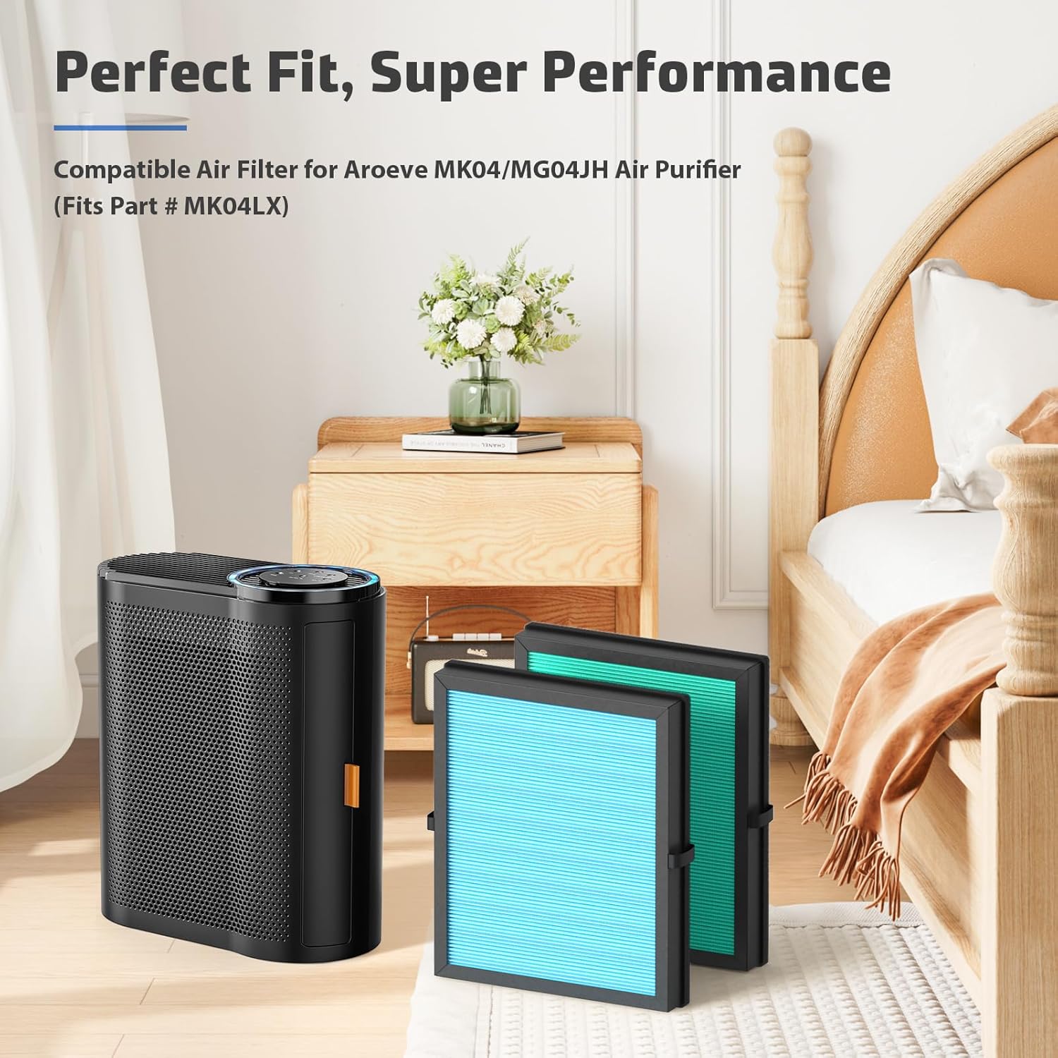 2-Pack MK04 Air Filter Replacement for Aroeve MK04/MG04JH Air Purifier - 4-in-1 H13 True HEPA Filter for Pollen Pet Dander Hair (Pet Dander Version)
