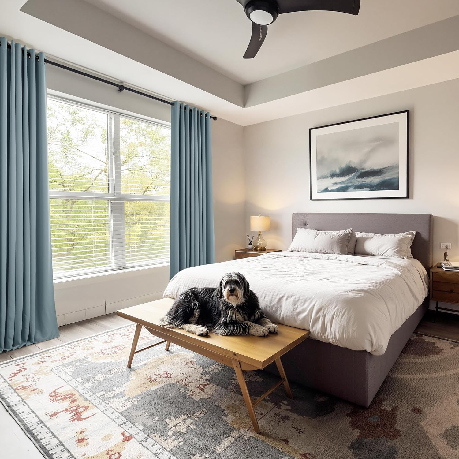 PONY DANCE Dusty Blue Short Blackout Curtains 36 inch Length for Kitchen, Privacy Small Black Out Grommet Half Window Drapes for Bathroom Cabinet Camper RV Bunk(W42 x L36 inch, 2 Panels)