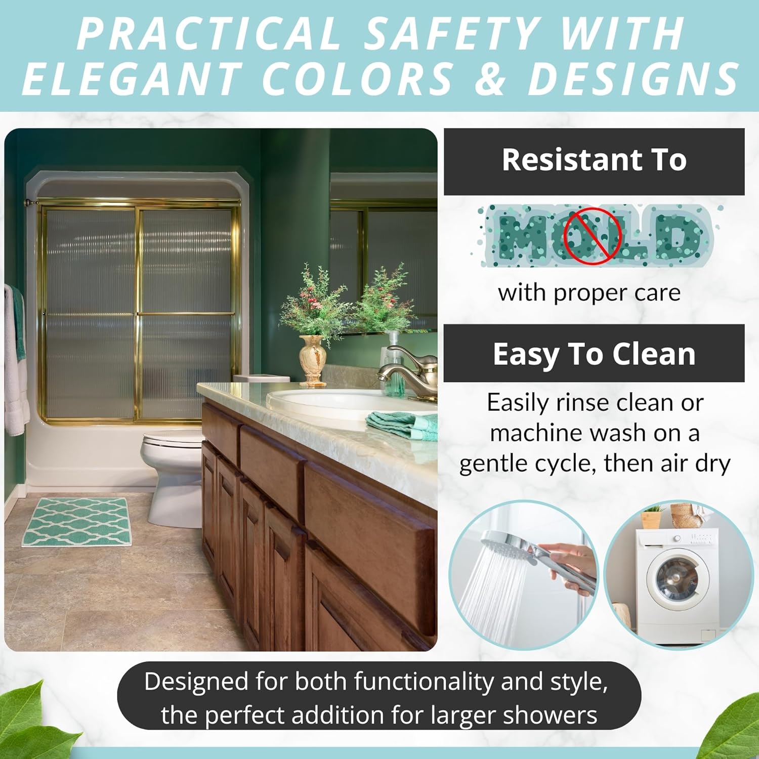 ENKOSI Bath Mat - Large Non Slip Bathtub & Shower Mat - Extra Long 40 x 16 Inch Bathroom Mats for Tub Nonslip Anti Slip Bathmats (40x16 Turquoise 1-Pack)