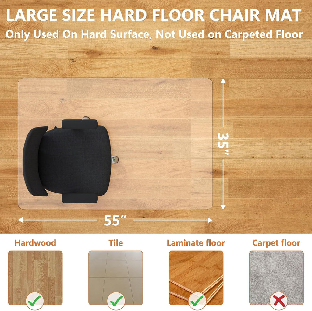 Office Chair Mat for Hardwood Floor- 35" x 35" Clear Desk Computer Chair Mat for Hard Wood/Tile Floors, Easy Glide Plastic Mat for Under Office Chairs on Hardwood for Work & Home