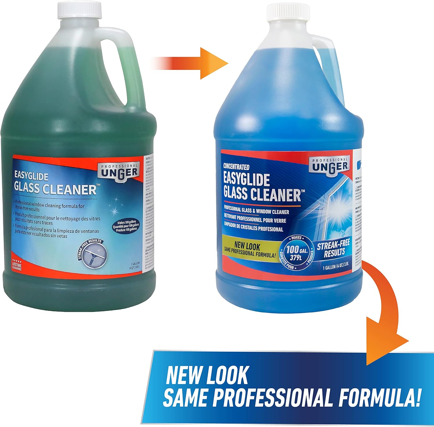 Unger Professional Streak-Free EasyGlide Glass Cleaner Concentrate, 1 Gallon, Ammonia-Free, Makes 100 Gallons of Solution, Safe for Tinted Windows, LOW-E, Windshields and Mirrors