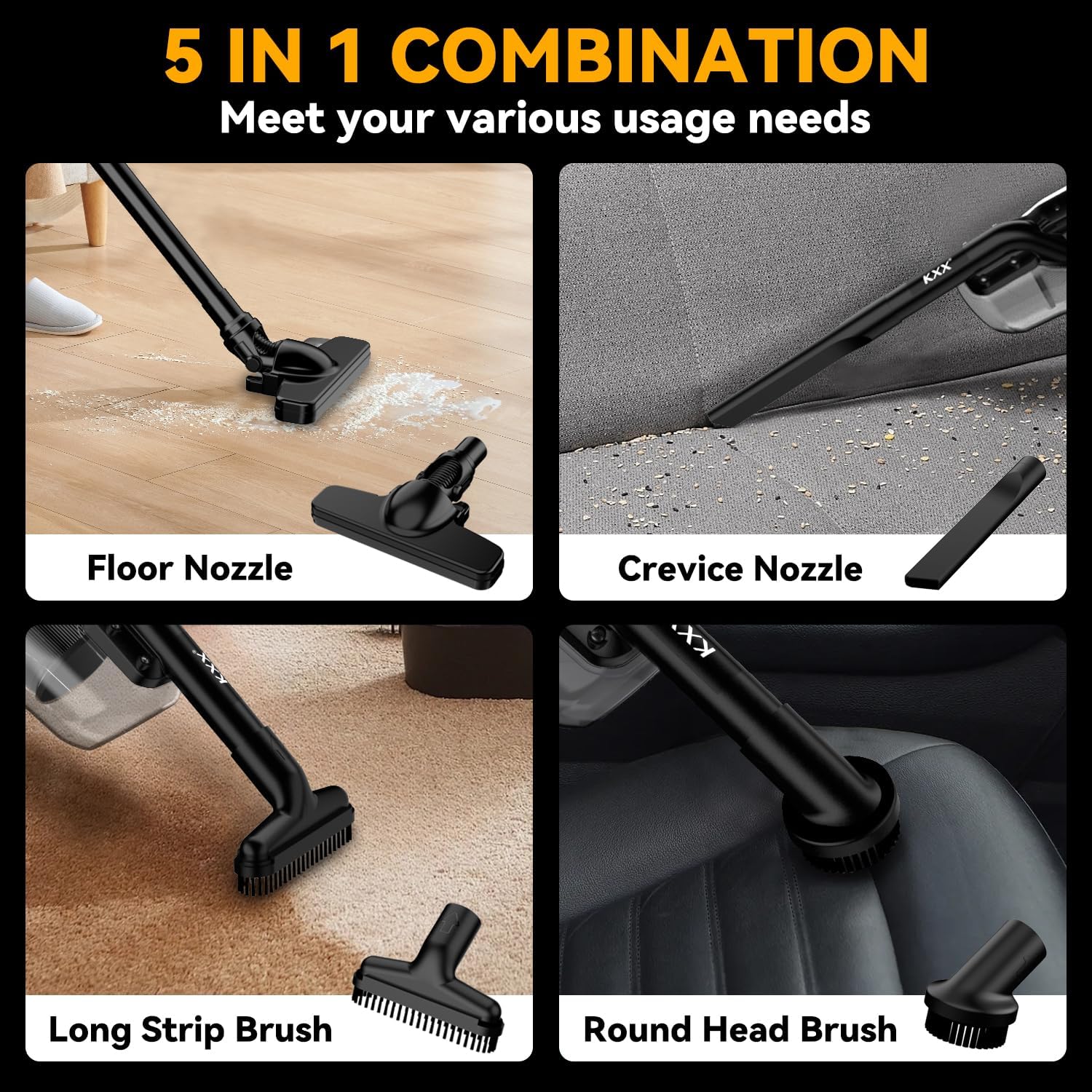 Cordless Vacuum for Dewalt 20V Battery, 5 in 1 Handheld Electric Vacuum Cleaner with 500W Powerful Motor, 46 CFM Portable Hand Vacuum with Filtration HEPA for Floor, Carpet, Car (Battery Not Included)