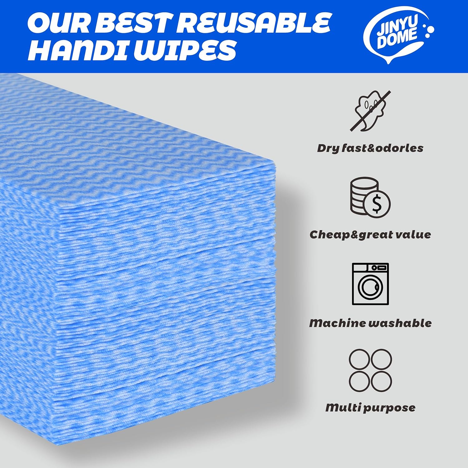 Handi Wipes Reusable Cloths, Blue Disposable Kitchen Cleaning Towel Roll, Heavy Duty J Cloth,50 Count