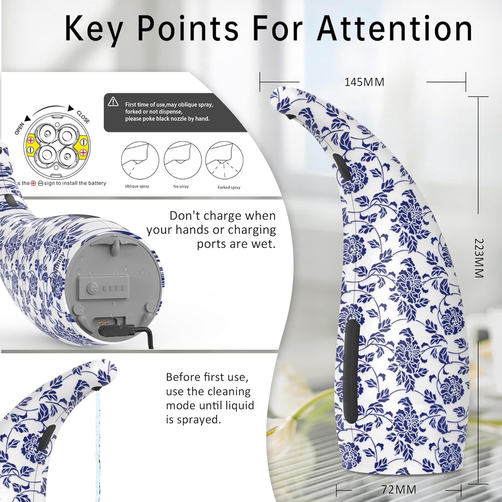 Adjustable Automatic Soap Dispenser Touchless, 4 Adjustable Levels Touchless Sensor Liquid Soap Pump Dispenser，300ml Rechargeable Magnetic Charging Hand Soap Dispenser for Kitchen，Bathroom