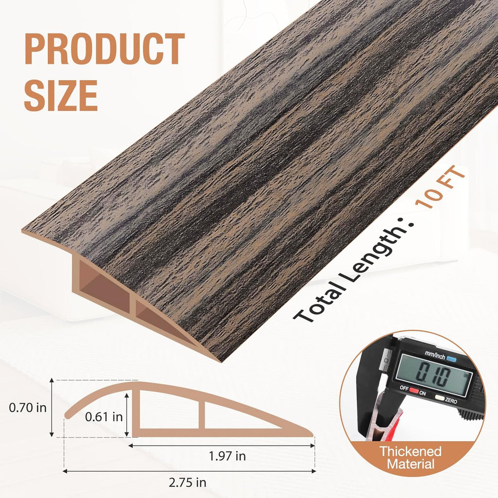 Floor Transition Strip Self Adhesive Vinyl Door Threshold for Doorways Carpet Edging Trim Overlap Edge Reducer for Laminate Floor, Carpet, Tile (Smoked Brown Wood Grain, 2/5" to 3/5", 10Ft)