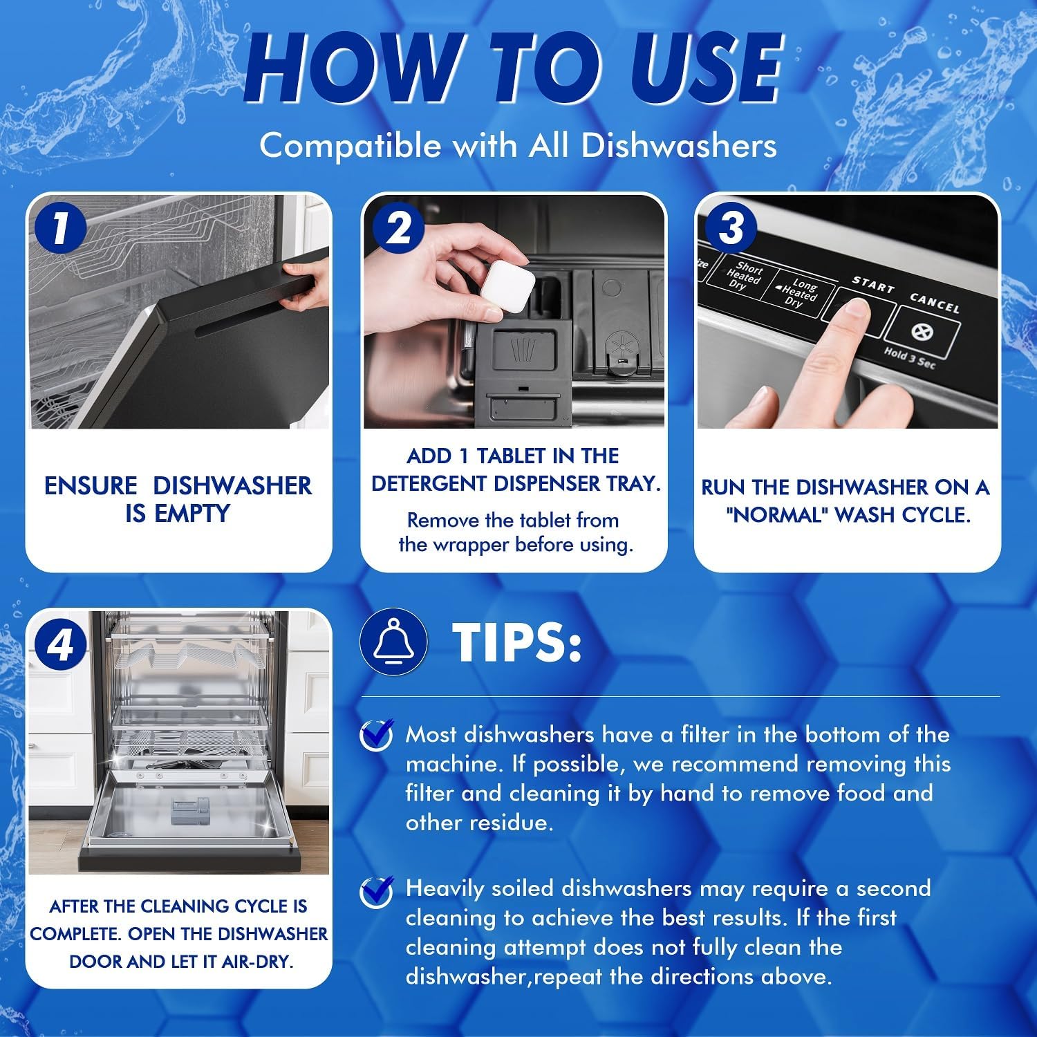 Deep Cleaning Dishwasher Cleaner Tablets - 24 Pack (1 Year Supply) Descaler & Deodorizer Pods, Fragrance-Free, Septic Safe - Removes Limescale, Grease, Odors