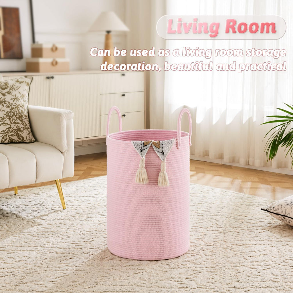 Laundry Basket,Woven Cotton Rope Laundry Hamper,60L for Decorative Storage of Dirty Clothes,Toys and Blankets in Bathroom,Baby Room and Living Room