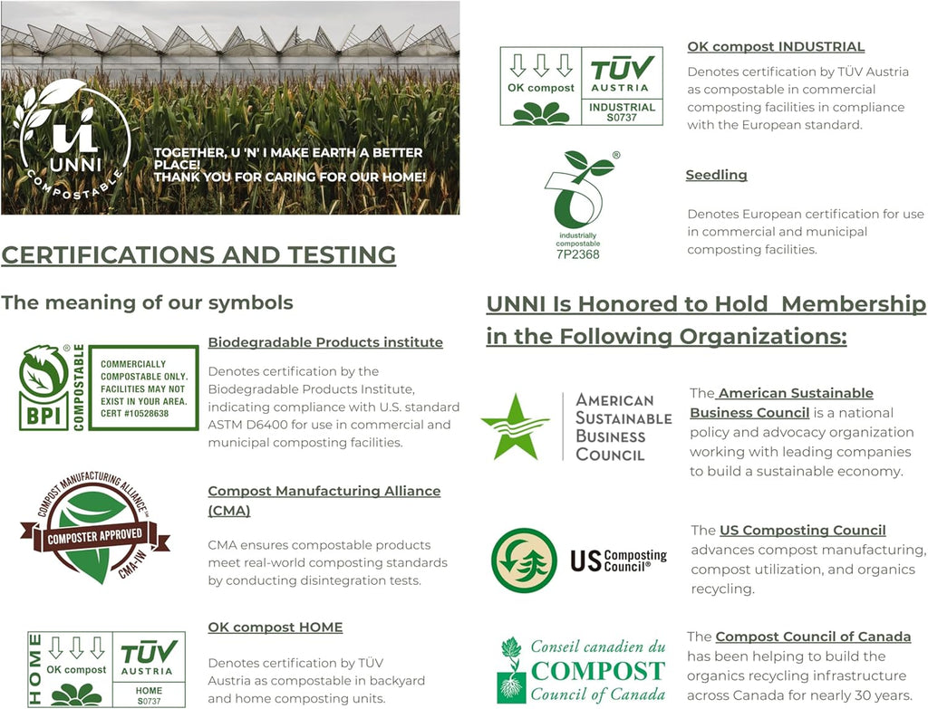 UNNI Compostable Trash Bags, 20-23 Gallon / 87 Liter, 30 Count, Extra Thick 1.0 mil Large Bin Liners for Food Scrap, BPI, CMA & OK compost HOME Certified, Meets ASTM D6400