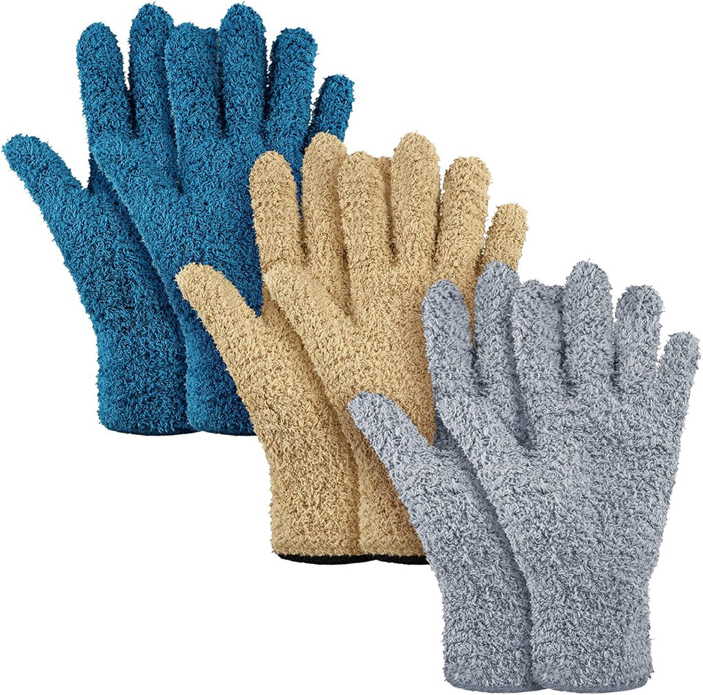 Patelai 3 Pairs Microfiber Plant Dusting Gloves Leaf Cleaning Gloves for Indoor Plants, Blinds, Furniture, House(Small,Dark Blue, Gray, Khaki)