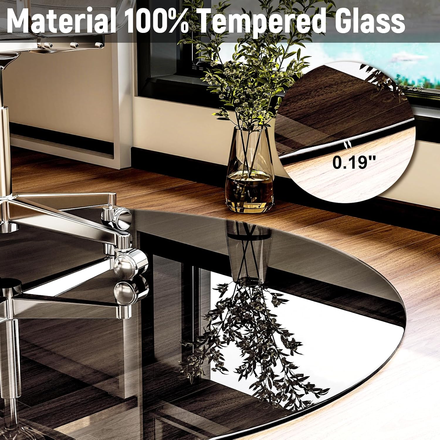 55" x 55" Round Tempered Glass Chair Mat for Carpet & Hardwood, Heavy-Duty Glass Floor Mat for Office Chair, Durable Glass Desk Mat for Home and Office, Grey