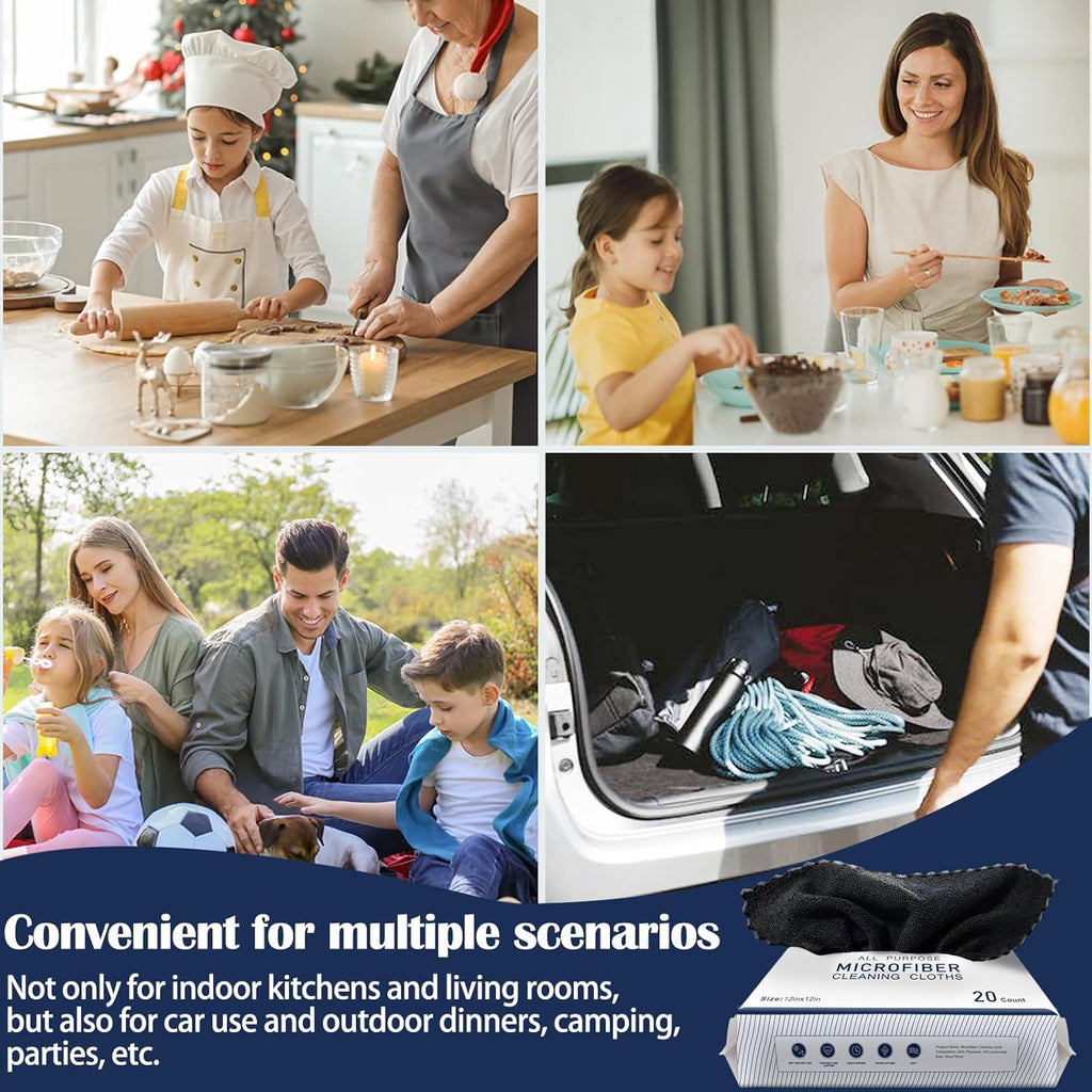 MRD's Home 12" x 12" Black Microfiber Cleaning Cloth,40Pack Multi-Purpose Reusable Cleaning Cloth Wipes Rags,Lint Free,Scratch & Streak-Free Cloth Black Microfiber Towels for Car House Wash