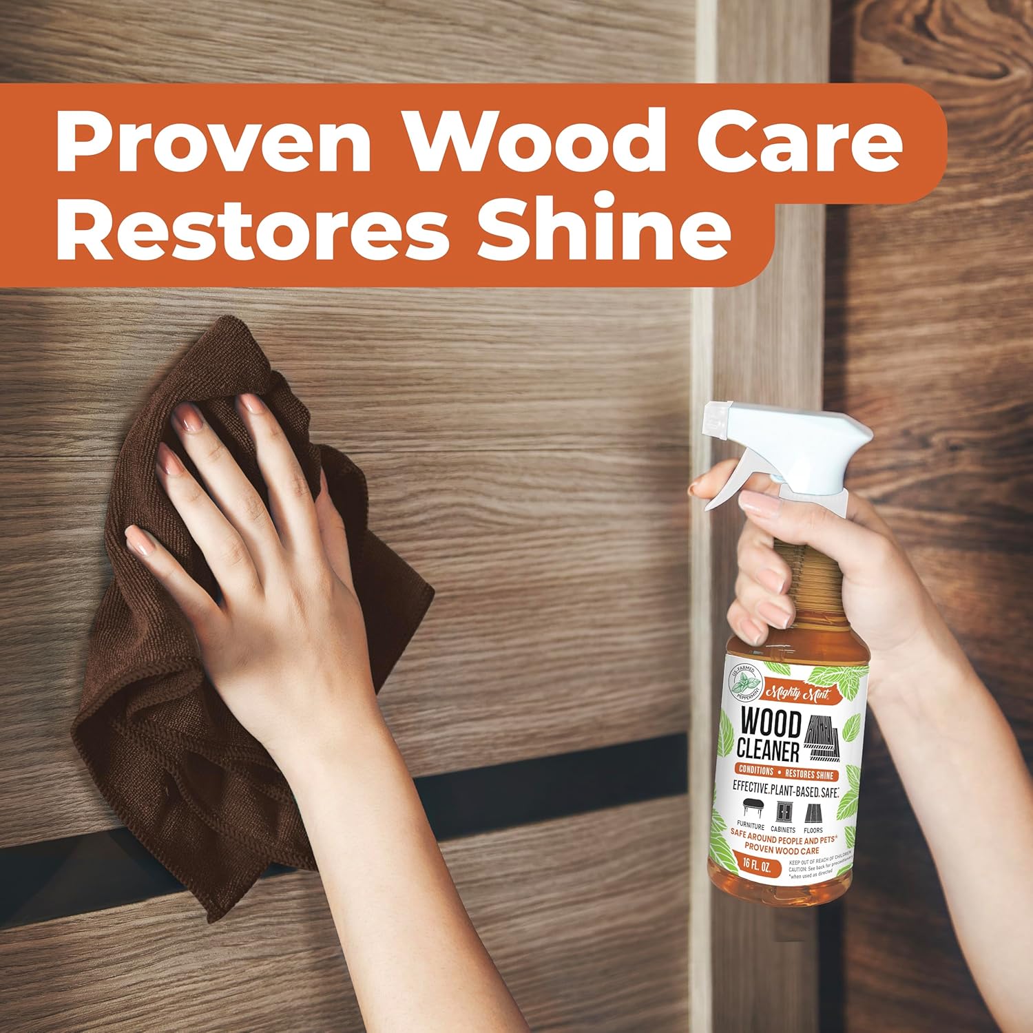Mighty Mint Wood Cleaner and Conditioner, Spray Cleans and Renews Wood, Natural Peppermint Scent, 16oz