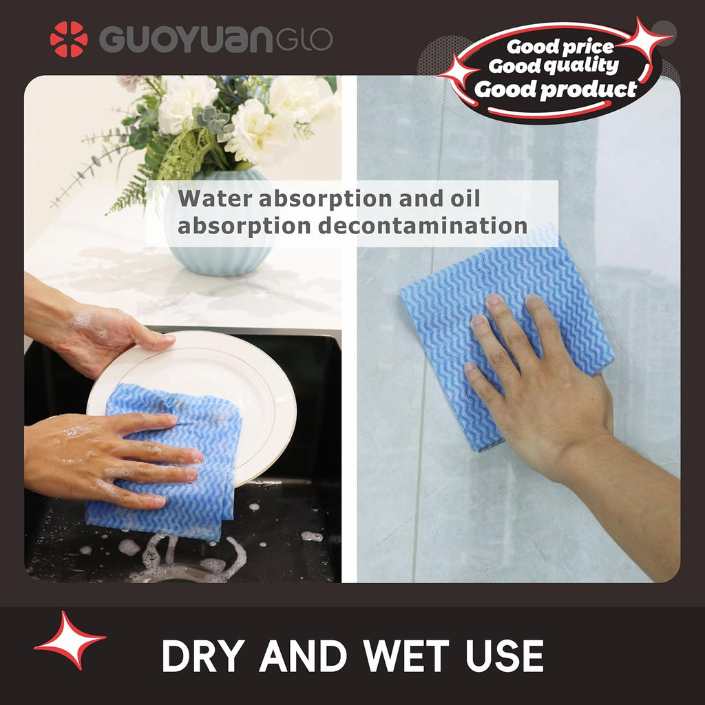 Disposable Cleaning Cloths Reusable Dsih Cloths for Kitchen Disposable Dish Rag Dry Fast 11.8x11.8 inch Pack of 100, Blue