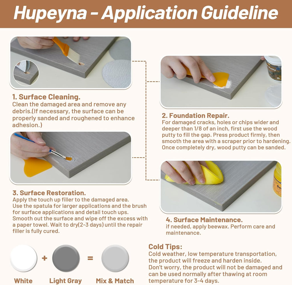 Wood Repair Kit, Wood Furniture Repair Kit, Wood Filler, Wood Putty and Beeswax- Repair Stains, Scratch, Cracks, Hole, Discoloration for Wooden Door, Table, Cabinet, Bed, Floor (Tech Gray Series)