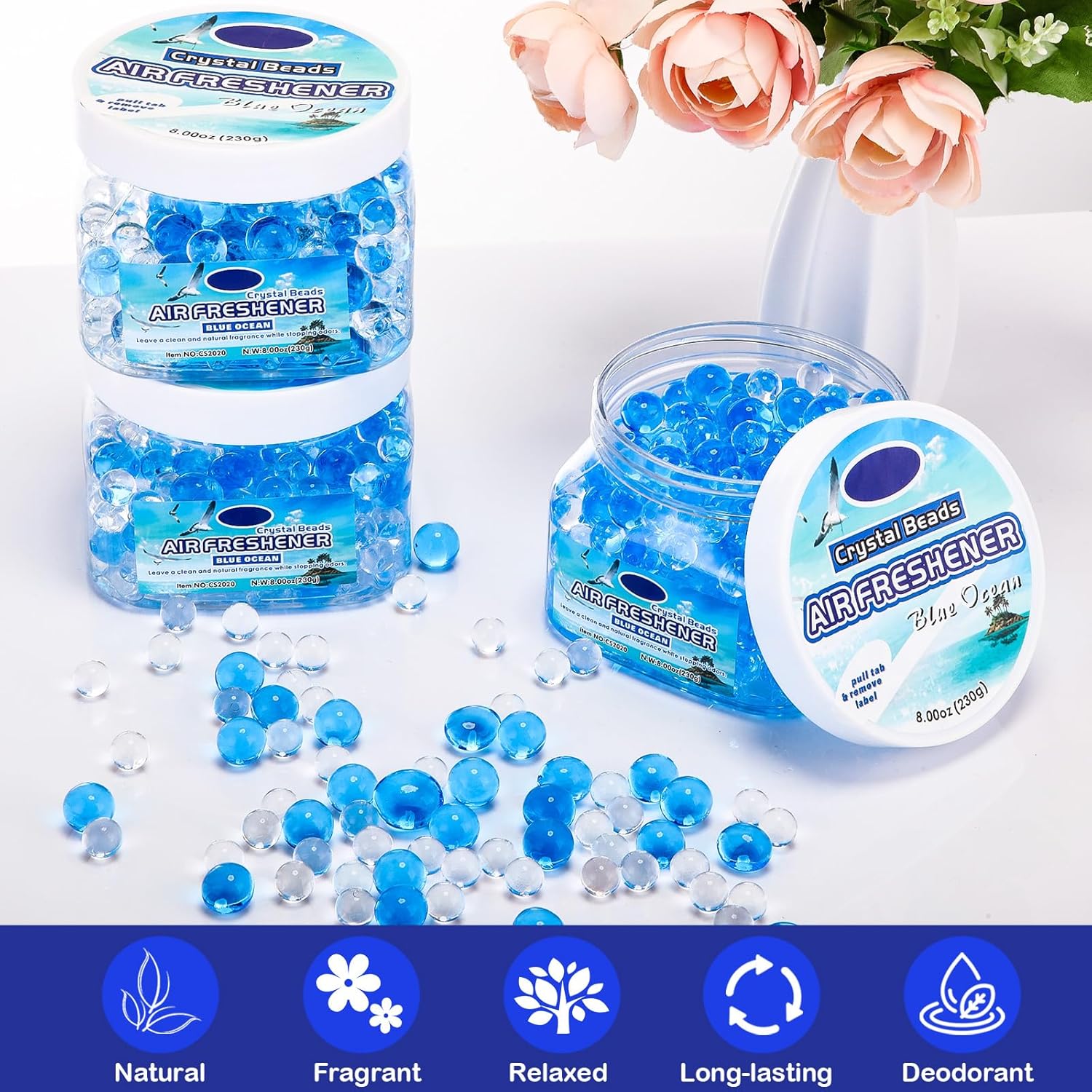 12 Pcs Air Freshener Gel Bulk Odor Eliminator Gel Beads 8 oz Long Lasting Air Freshener Beads Eliminates Odors in Home Bathrooms, Cars, Boats, Rvs and Pet Areas(Sea Aroma)