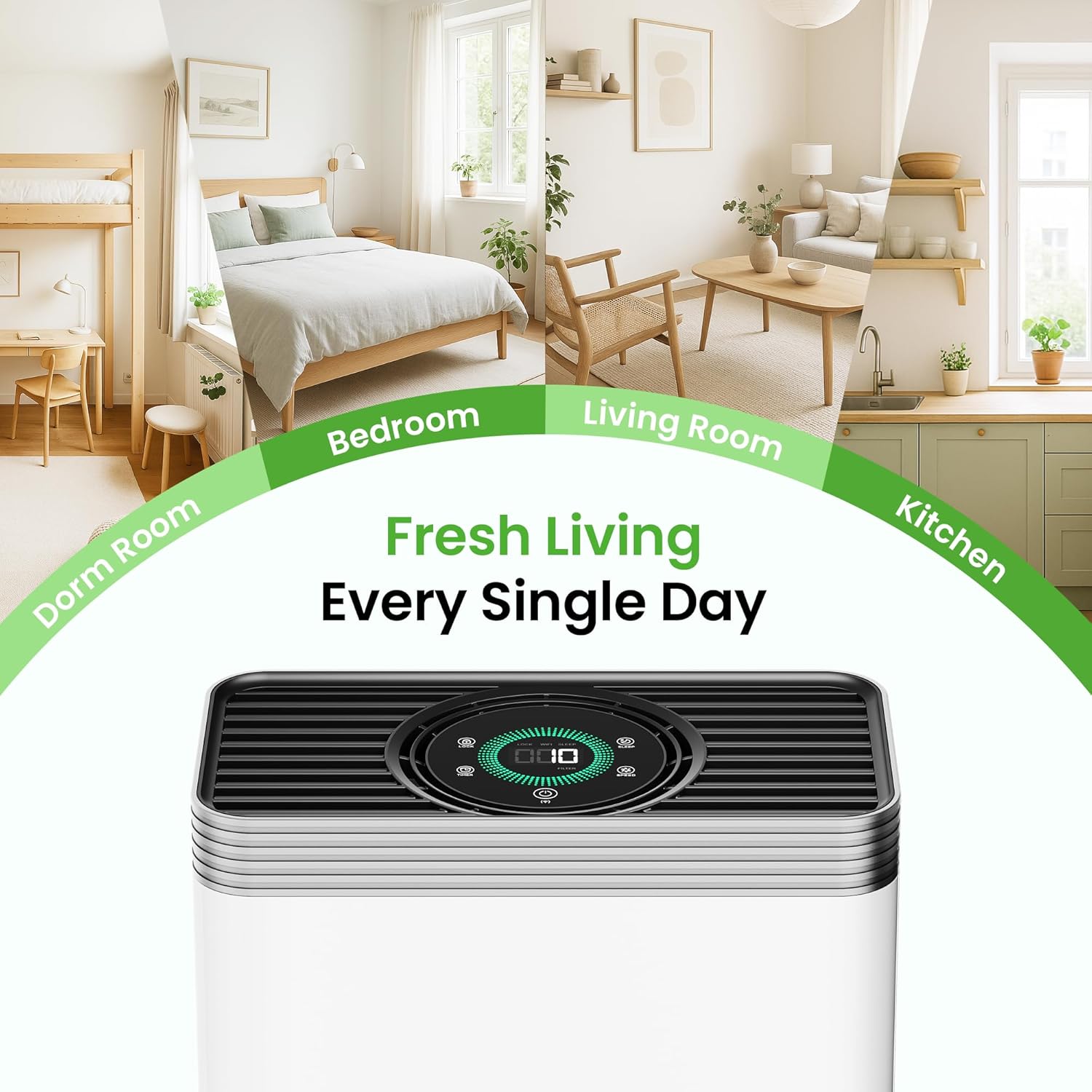 VUSIGN Air Purifier for Home Dorm Room up to 1110 ft², CADR 143 CFM, H13 HEPA Filter, Smart App Control, Auto Air Quality Sensor Display, Quiet Sleep Mode, for Pets Hair, Dust, Smoke, Odor