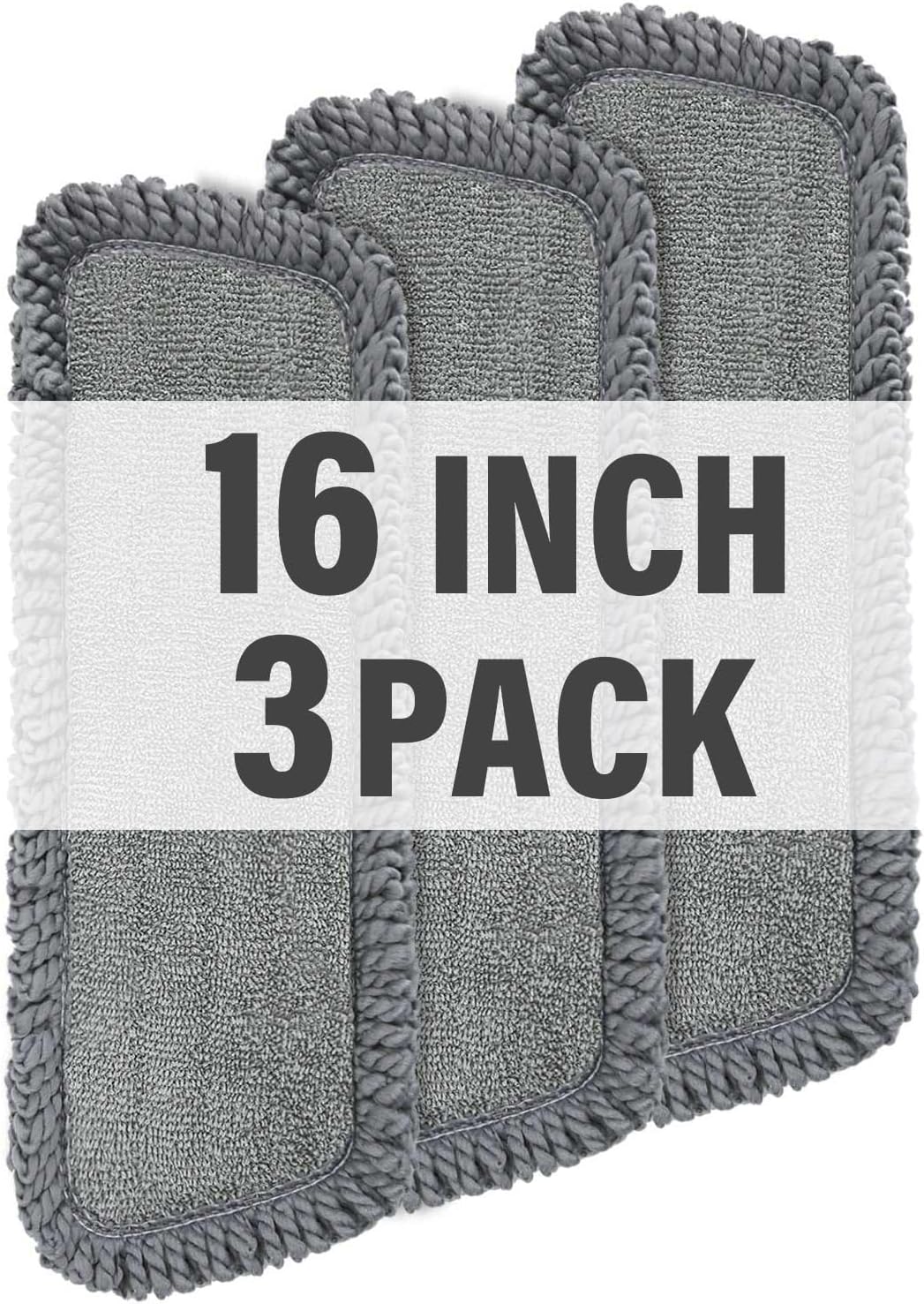 16.5 inch Mop Pads Refills, 3 Pack Microfiber Reusable Replacement Mop Pads Flat Replacements Heads for Wet Or Dry Floor Cleaning and Scrubbing, Grey Tassel Cloth