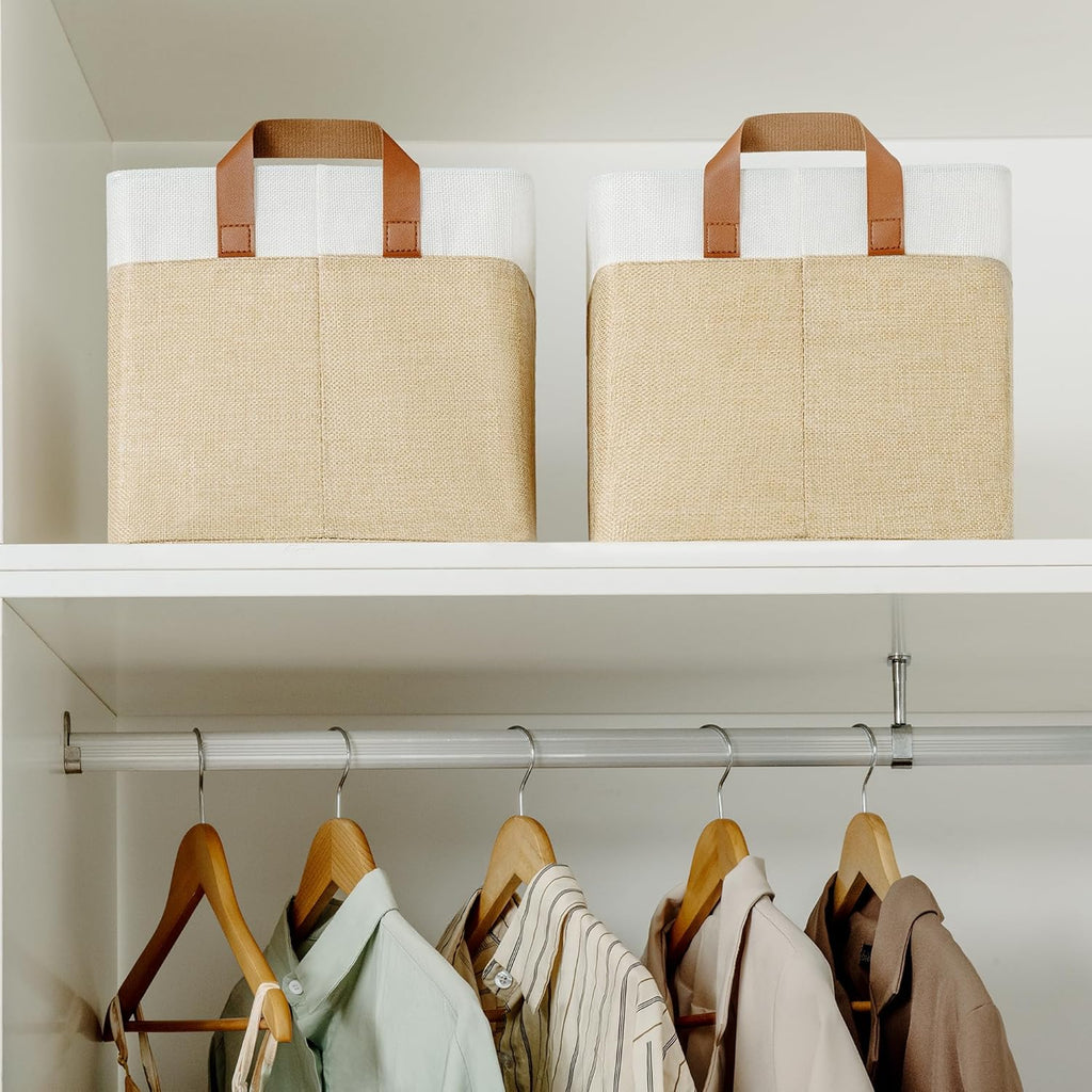 GRANNY SAYS Storage Baskets for Shelves, Closet Organizer Bins, Clothes Storage Bins with Metal Frame, Extra Large Baskets for Organizing and Storage, Collapsible, Khaki, 2-Pack