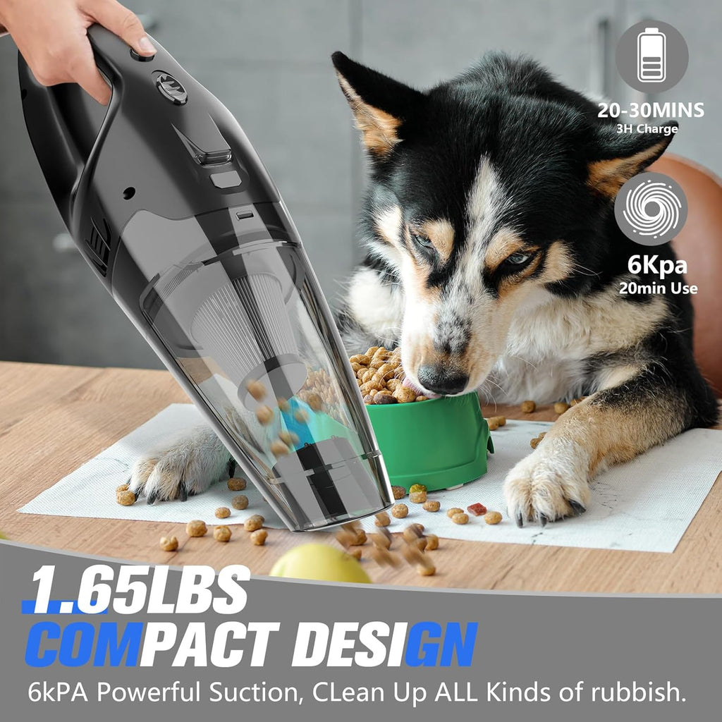 Handheld Vacuum Cordless Rechargeable 3-in-1, Car Vacuum Portable Cordless with USB Charge, Hand Vacuum with LED Light, HEPA Filter, 1.65LBs Lightweight Vacuum Cleaner for Dust, Pet Hair