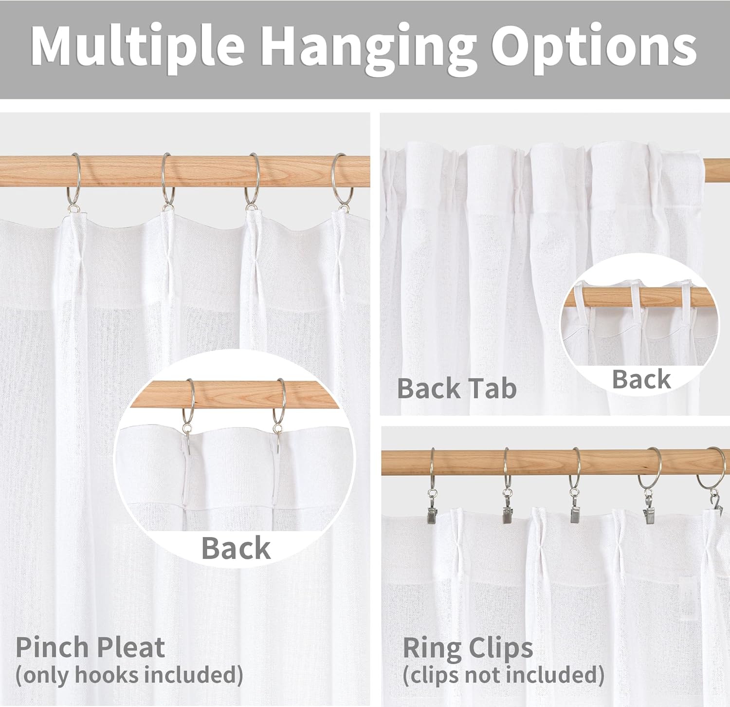 YoungsTex White Linen Semi Sheer Curtains for Living Room 84 Inch Length 2 Panels - Light Filtering Drapes with Pinch Pleated for Bedroom Dining Office Back Tab Window Treatments, 40 X 84 Inch