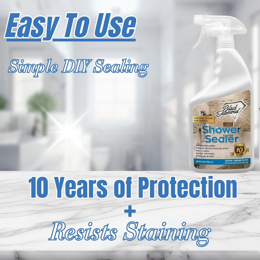 Black Diamond Stoneworks Shower Glass Cleaner Spray & Natural Stone Shower Sealer – 2 Pack Bathroom Bundle for Crystal-Clear Glass and Long-Lasting Stone Protection