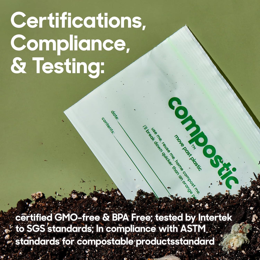 Compostic Home Compostable Resealable Sandwich Bags (7"x7"), Microwave & Freezer Safe, Organic Food Storage Container, 100 Count (Pack of 2)