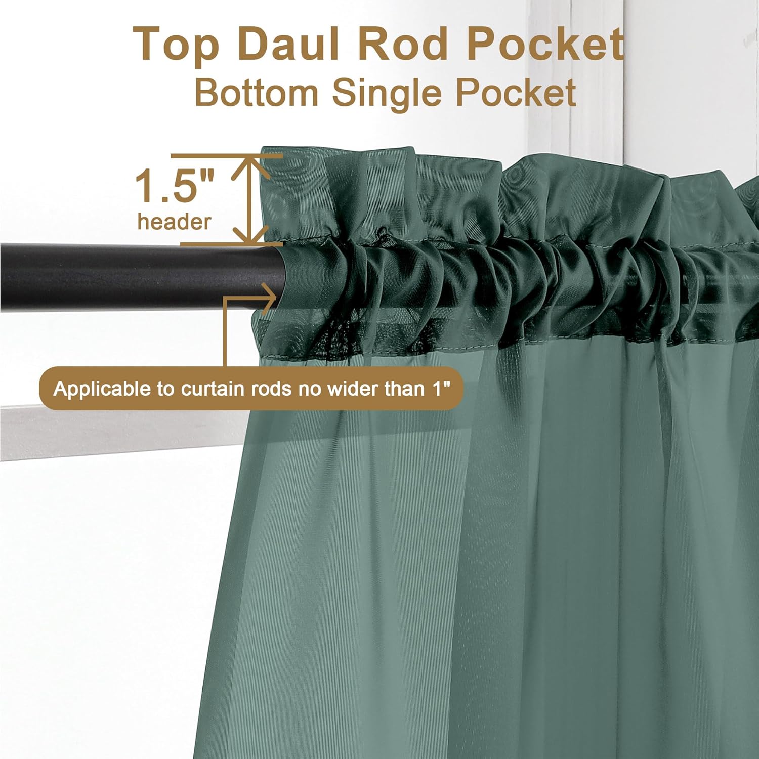 Chyhomenyc Sheer Hunter Green Curtains 90 inches Long 2 Panels, Light Filtering Soft Airy Solid Elegant Voile Window Treatment Drapes for Bedroom Living Room Wedding Party Decor, 42 Wx90 L Inches