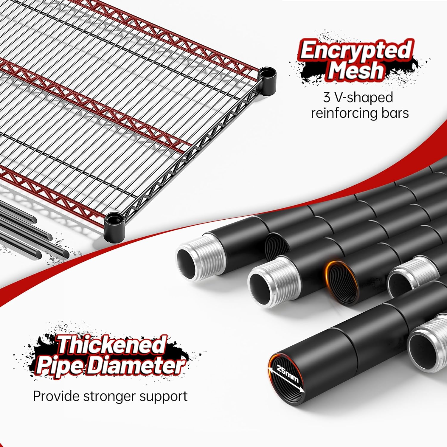 REIBII 55.5" W Storage Shelves 3200LBS Wire Shelving Unit 5 Tier Metal Shelving Garage Shelving 2PCS Heavy Duty Metal Shelves for Storage Rack Commercial Adjustable Pantry Shelf