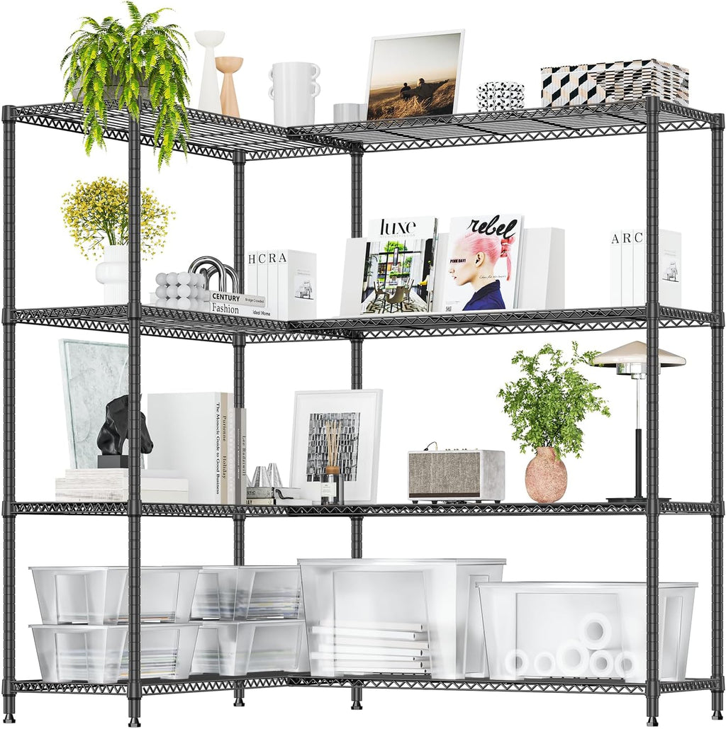 IZEUK 1147 LBS Garage Shelving Wide Storage Shelves Metal Shelves Heavy Duty Adjustable Utility Shelf Rack (Black, 4 Tiers, 15.7" D x 33.5" W x 59.5" H)