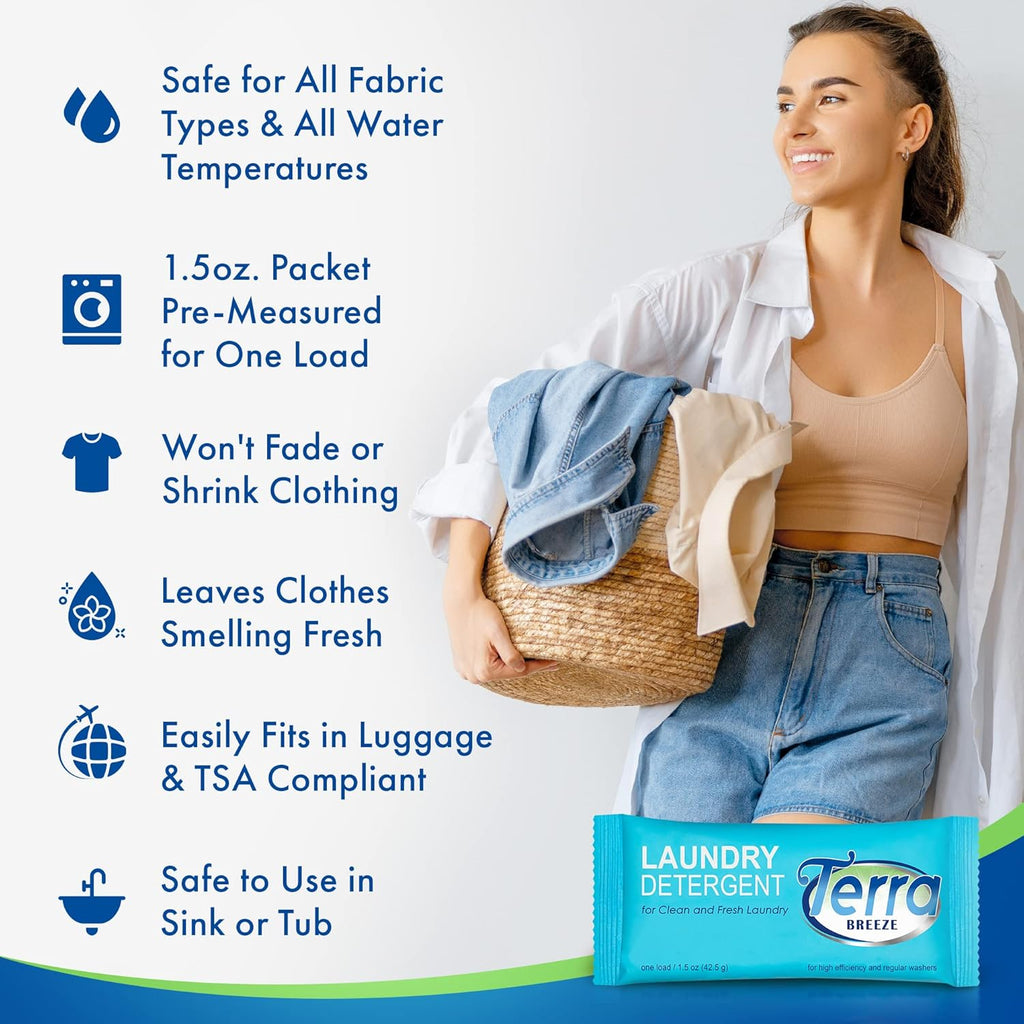 Travel Laundry Detergent & Dish Soap | Terra Breeze 1-Shoppe Amenities Kit | Laundry Soap, Dish Soap | 90 Pieces