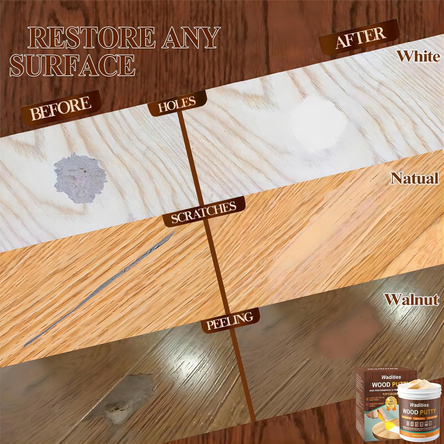 Natual Wood Filler, Natual Wood Putty, Paintable Stainable Wood Repair Putty, 9.87 Ounce Wood Furniture Repair kit, Quickly Repair Wood Cracks and Holes on Wooden Floor Furniture (Natual)