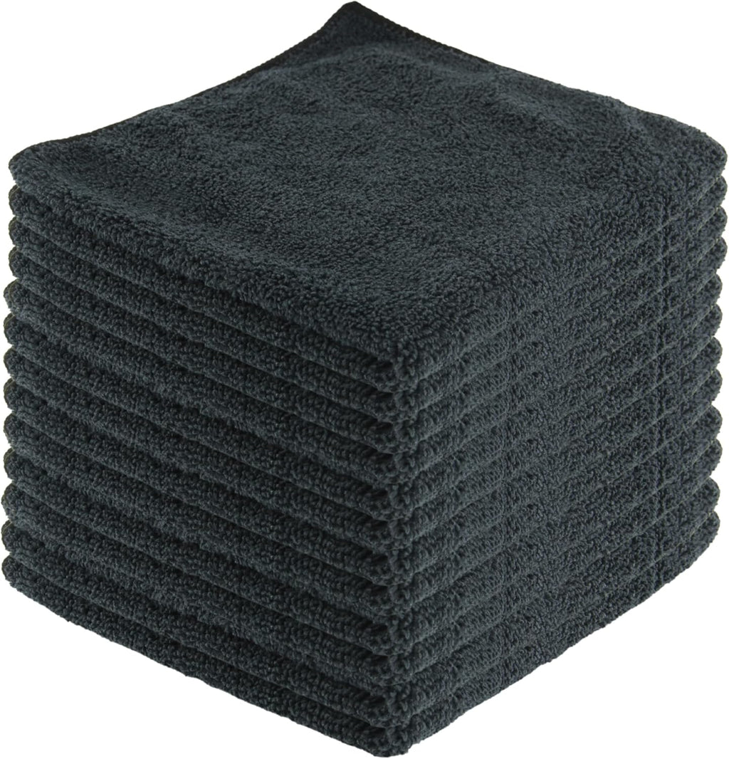 Microfiber Cleaning Cloths,12 Pack, 16"x16", All-Purpose, Softer, Highly Absorbent, Lint-Free, Reusable, Washable Pro Towels, Black, for House, Kitchen, Bathroom, Car, Office