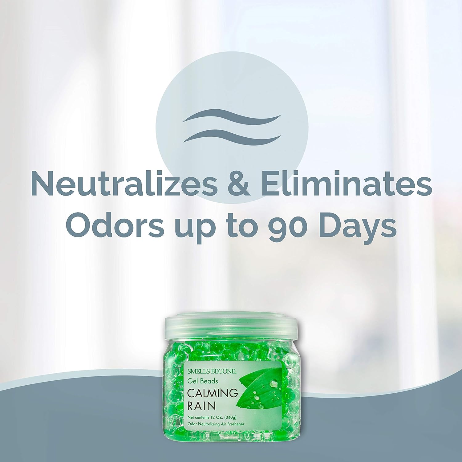 SMELLS BEGONE Odor Eliminator Gel Beads - 12 oz, Pack of 2 - Eliminates Odor in Bathrooms, Cars, Boats, RVs & Pet Areas - Air Freshener - Made with Essential Oils - Calming Rain Scent