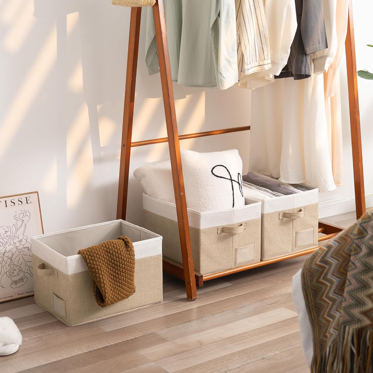 GRANNY SAYS Closet Storage Baskets for Shelves, Large Fabric Storage Bins, Collapsible Clothing Storage and Organization, Decorative Storage Bins, Khaki&Ivory, Extra Large, 3-Pack